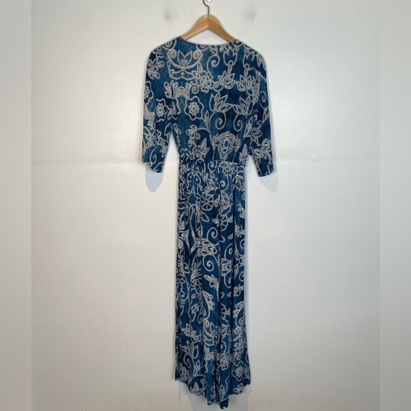 Jaase Wide Leg Jumpsuit Size XS Boho Downstring 3/4 Sleeve V-Neck Color Blue - Picture 5 of 12